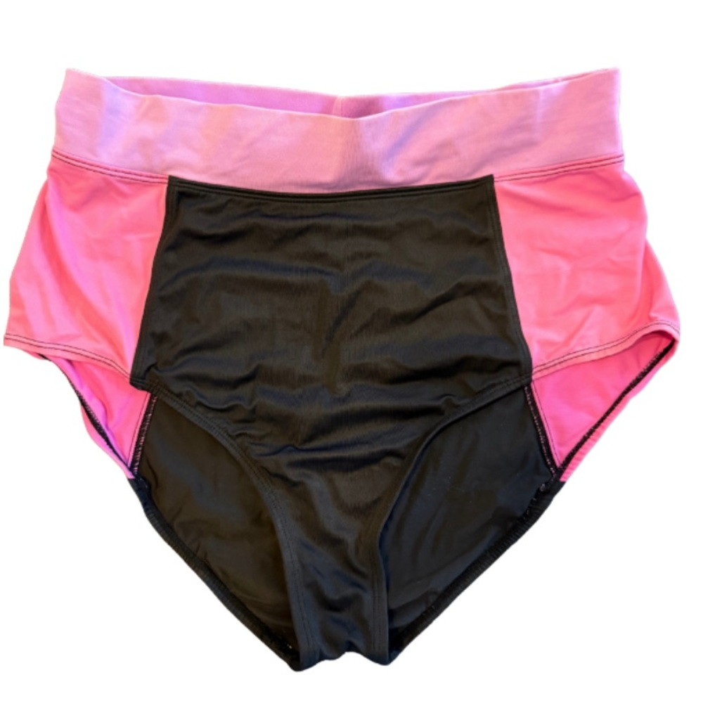 Pink and Black High-Waisted Bikini Bottoms